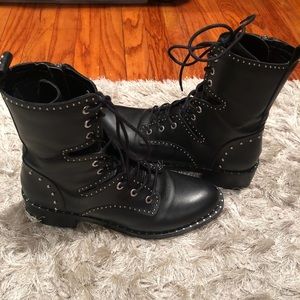 Zara Black Combat Boots with Silver Studs